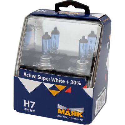 Автомобильная галогенная лампа МАЯК H7, 12V, 55W, PX26d Active Super White +30%, 2 шт. 72720ASW+30