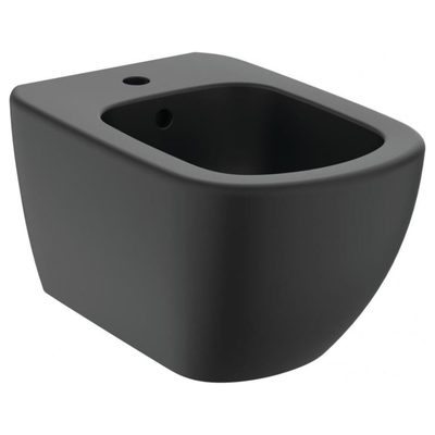 Подвесное биде Ideal Standard T3552v3 tesi с отверстием под смеситель, с отверстием перелива, с крепежом tt0299598 для скрытого монтажа, silk black черный матовый 00000095115