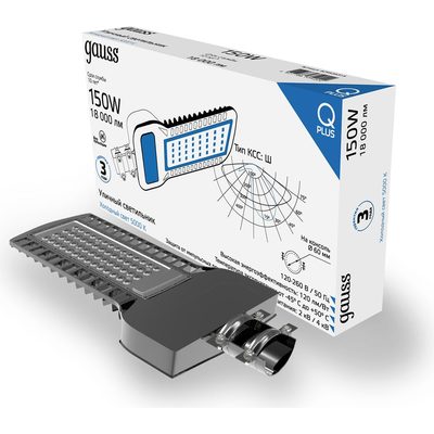 Уличный консольный светодиодный светильник Gauss IP65 150W 18000lm 5000K КСС "Ш" 629535315