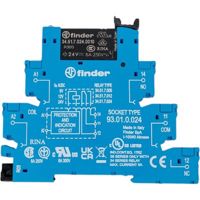 Интерфейсный модуль реле Finder, 1 CO конт. 6а /= 24в Ac/Dc, винт. зажимы, 385100240060