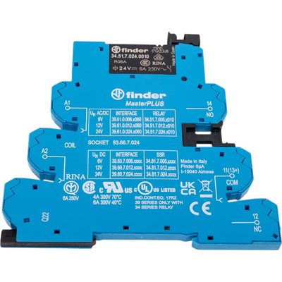 Интерфейсный модуль электромеханического реле Finder серия mAsterplus, 2co 6A, питание 24в Ac/Dc, 396100240060