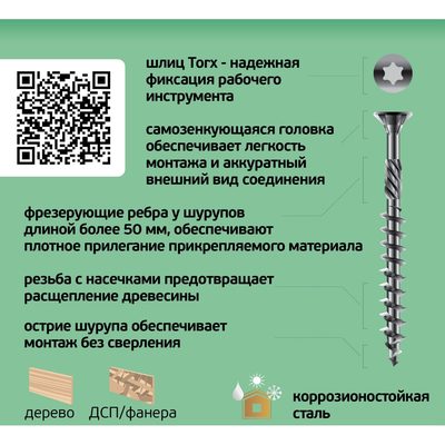 Усиленный саморез с антикоррозионным покрытием ЕВРОПАРТНЕР 5.0x50, TX-25 + бита, 80 шт. B3 0070