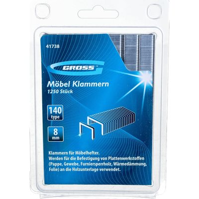 Скобы GROSS 8 мм, для мебельного степлера, усиленные, тип 140, 1250 шт. 41738