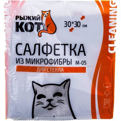 Салфетка из микрофибры для стекла Рыжий кот M-05 серая, 30х30 см 310227