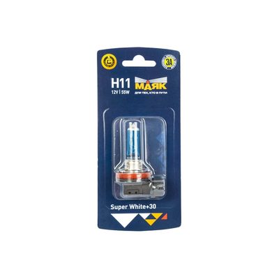 Лампа Маяк H11, 12 В, 55 Вт, PGJ19-2, Super White+30%, в блистере 48140