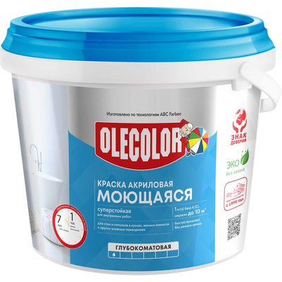 Водно-дисперсионная краска OLECOLOR база А, моющаяся, 7 кг 4300006577