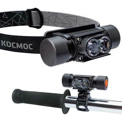 Налобный велосипедный аккумуляторный фонарь КОСМОС 10Вт LED, съемный Li-ion 18650 1200mAh, алюминий, USB шнур KOS501Lit