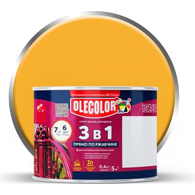 Грунт-эмаль по ржавчине OLECOLOR желтый, 0.4 кг 4300009578