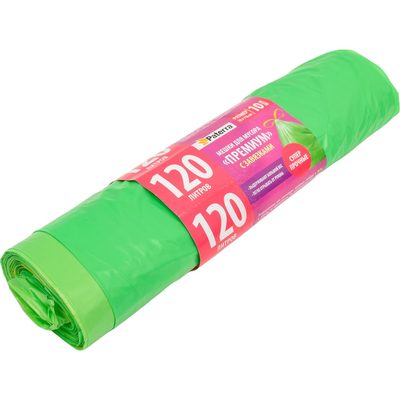 Мешки для мусора PREMIUM (10 шт; 120 л) с завязками зеленые  PATERRA 106-009