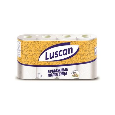 Бумажные полотенца Luscan 2-слойные, белые, 4 рулона по 12.5 метров 317396
