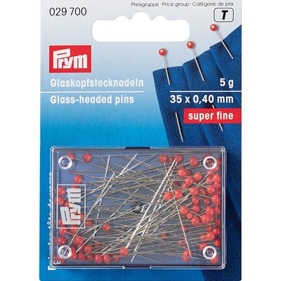Иглы для закалывания PRYM "шарики", стеклянные головки, сталь, 5 г, 35 мм, красные 029700 502439