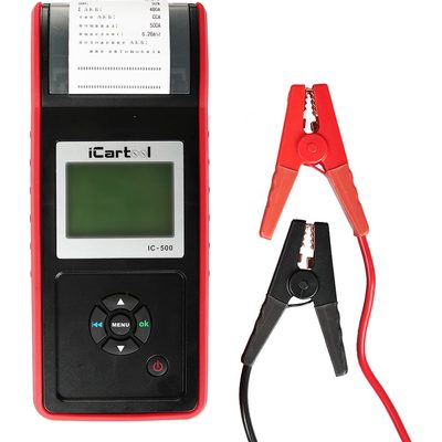 Тестер аккумуляторных батарей iCartool IC-500, АКБ 12/24В, до 2000А, тест системы пуска и зарядки, вольтметр, съемные кабели, принтер