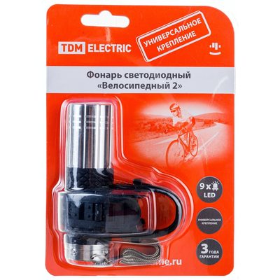 Светодиодный фонарь TDM ELECTRIC Велосипедный 2 с креплением, 9 LED, 30 лм/Вт, 3*AAA SQ0350-0028