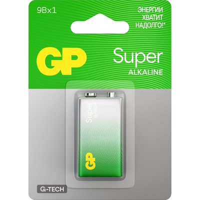 Батарейка крона GP 9V / 6LR61 алкалиновая щелочная Super Alkaline, 1 шт (1604AA21-BC1) 15783871