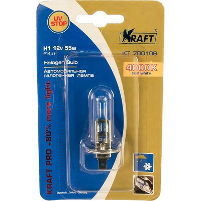 Автолампа KRAFT H1 12v55w P14.5s Pro+80%more light KT 700106