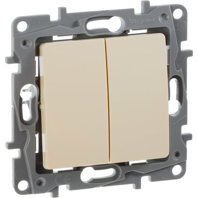 Переключатель Legrand двухклавишный Legrand Etika 10A 250В безвинтовые зажимы слоновая кость 672312