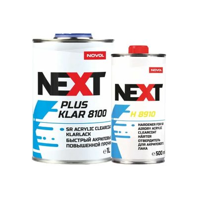 Акриловый лак NOVOL NEXT PLUS KLAR 8100 2К 2+1, сверхпрочный, быстрое высыхание, 1 л, с отвердителем 90892-90905