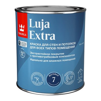 Краска для стен и потолков Tikkurila luja extra, матовая, база A, белая, 0.9 л 700014017