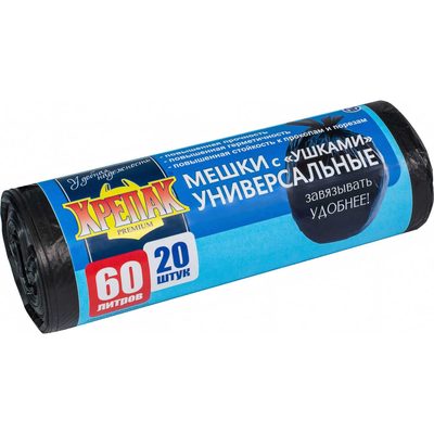 Мешки для мусора с ушками 60 л, 20 шт Крепак 4607075710467