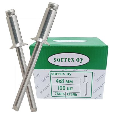 Вытяжная потайная заклепка SORREX сталь/сталь, 4х8, 100 шт. SSK 40800 100