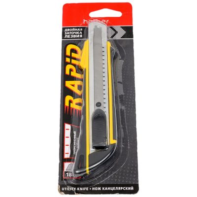 Канцелярский нож Hatber RAPID 18мм, AUTO, LOCK прорезиненный корпус 12 шт 060165