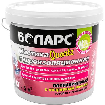 Гидроизоляционная мастика БОЛАРС полиакриловая, с кварцевым песком, 6 кг 00000039148