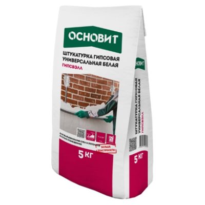 Гипсовая штукатурка Основит ГИПСВЭЛЛ PG25 W универсальная, белая, 5 кг 85487