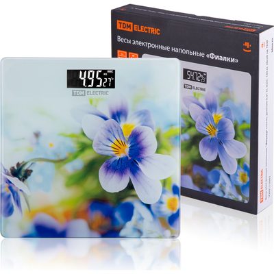 Электронные напольные весы TDM ELECTRIC Фиалки, стекло, деление 0,01 кг, макс. 180 кг, 28х28 см SQ4012-0003