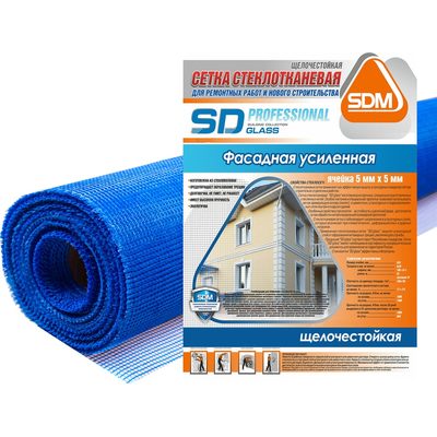 Стеклотканевая фасадная усиленная сетка SDM 160 SD-GLASS Professional 5х5мм, 50м тип PRO 00-00000414